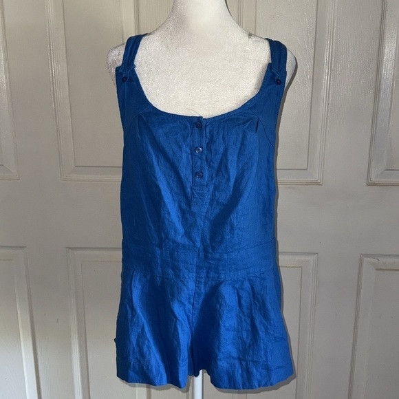 NWOT LondonJean 100% Linen Cobalt Blue Romper - Picture 2 of 8